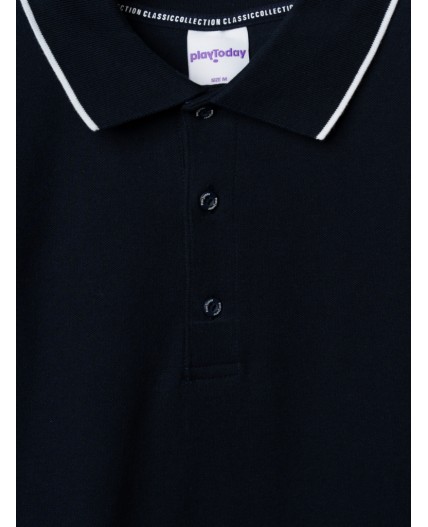 Джемпер трикотажный с воротником поло для мужчин тёмно-синий