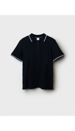 Джемпер трикотажный с воротником поло для мужчин тёмно-синий