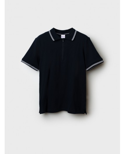 Джемпер трикотажный с воротником поло для мужчин тёмно-синий