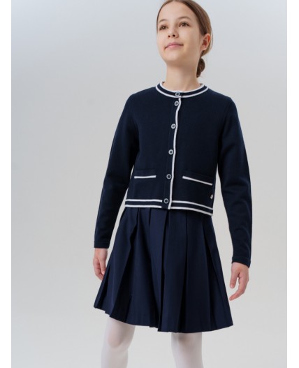 Кардиган трикотажный для девочек тёмно-синий