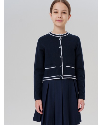 Кардиган трикотажный для девочек тёмно-синий