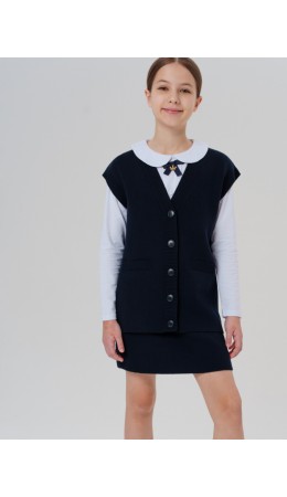 Комплект трикотажный для девочек: жилет, юбка тёмно-синий