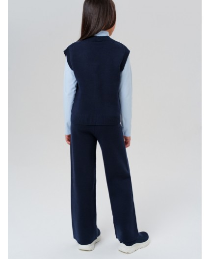 Комплект трикотажный для девочек: жилет, брюки тёмно-синий