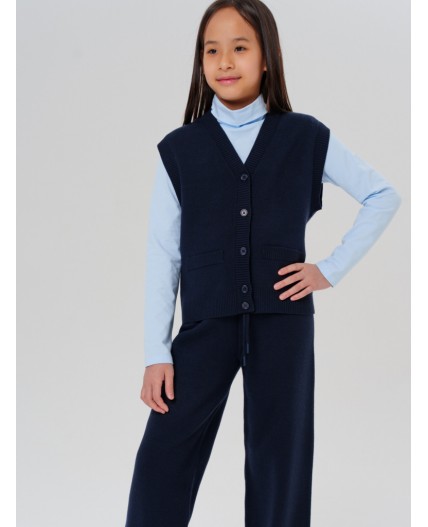 Комплект трикотажный для девочек: жилет, брюки тёмно-синий