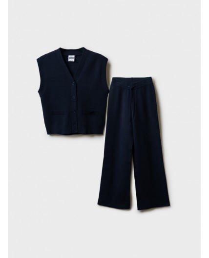 Комплект трикотажный для девочек: жилет, брюки тёмно-синий