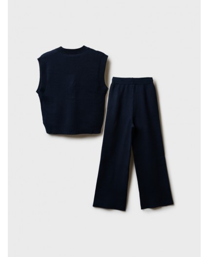 Комплект трикотажный для девочек: жилет, брюки тёмно-синий