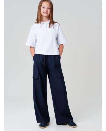 Брюки текстильные для девочек тёмно-синий
