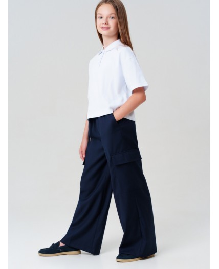 Брюки текстильные для девочек тёмно-синий