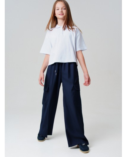 Брюки текстильные для девочек тёмно-синий