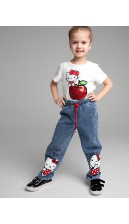 Брюки текстильные джинсовые для девочек голубой