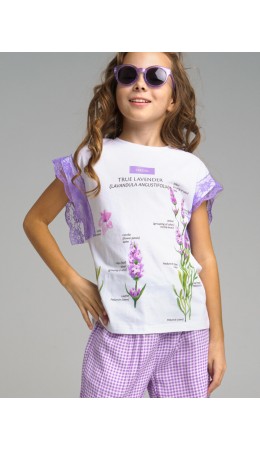 Футболка для девочки белый,сиреневый