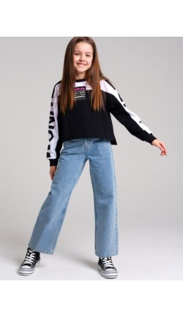 Брюки текстильные джинсовые для девочек голубой