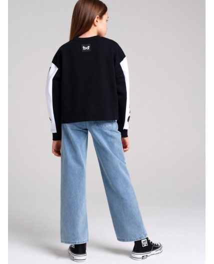 Брюки текстильные джинсовые для девочек голубой