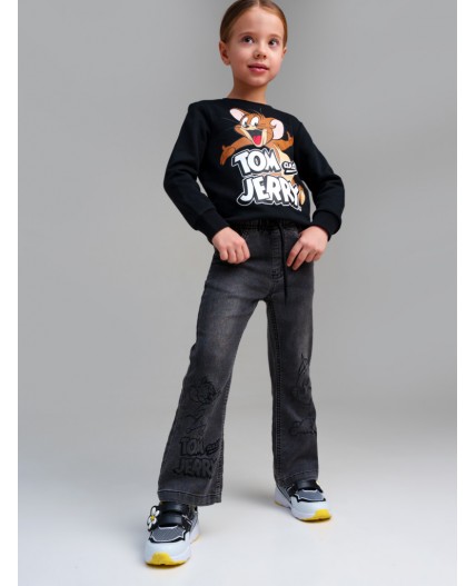 Брюки текстильные джинсовые для девочек серый