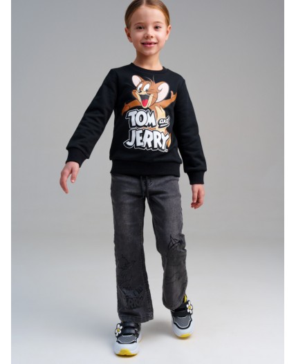 Брюки текстильные джинсовые для девочек серый