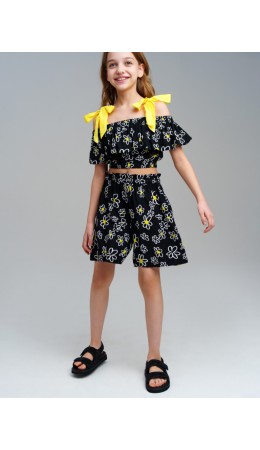 Комплект текстильный для девочек: топ, шорты черный,белый,жёлтый