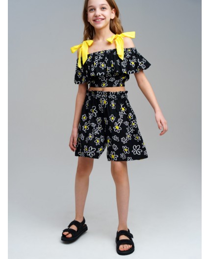 Комплект текстильный для девочек: топ, шорты черный,белый,жёлтый