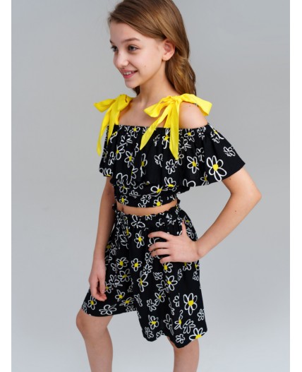 Комплект текстильный для девочек: топ, шорты черный,белый,жёлтый