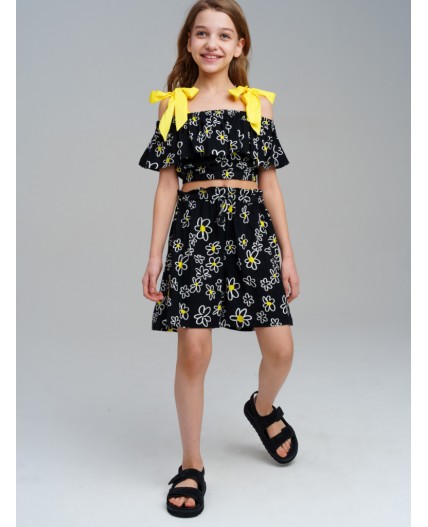 Комплект текстильный для девочек: топ, шорты черный,белый,жёлтый