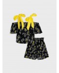 Комплект текстильный для девочек: топ, шорты черный,белый,жёлтый