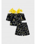 Комплект текстильный для девочек: топ, шорты черный,белый,жёлтый