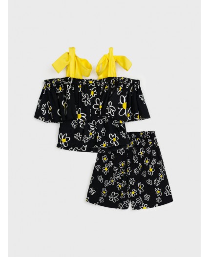 Комплект текстильный для девочек: топ, шорты черный,белый,жёлтый