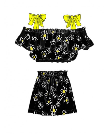 Комплект текстильный для девочек: топ, шорты черный,белый,жёлтый