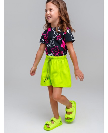 Шорты трикотажные для девочек, 2 шт в комплекте черный,светло-зеленый