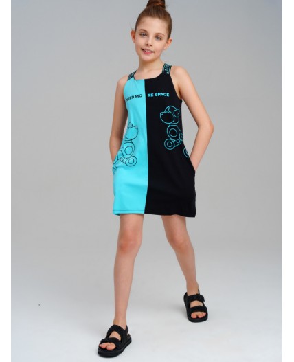 Платье трикотажное для девочек голубой,черный
