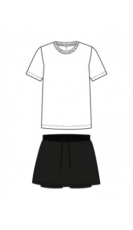 Комплект трикотажный для девочек: фуфайка (футболка), юбка-шорты белый,черный