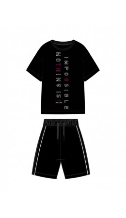 Комплект трикотажный для девочек: фуфайка (футболка), шорты черный