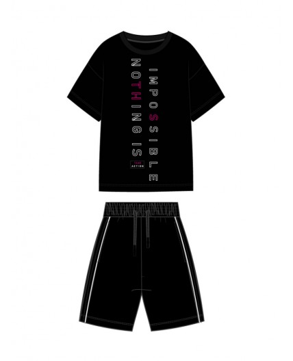 Комплект трикотажный для девочек: фуфайка (футболка), шорты черный