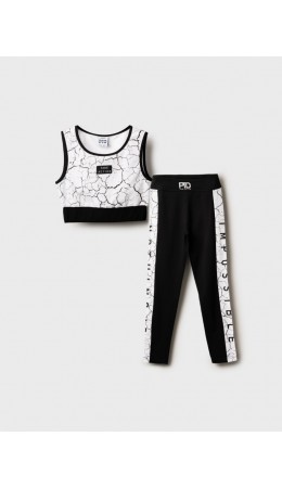 Комплект трикотажный для девочек: топ, брюки (легинсы) черный,белый