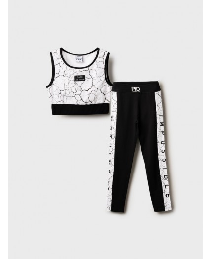 Комплект трикотажный для девочек: топ, брюки (легинсы) черный,белый