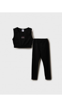 Комплект трикотажный для девочек: топ, брюки (легинсы) черный