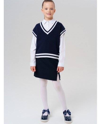 Жилет трикотажный для девочек тёмно-синий,белый