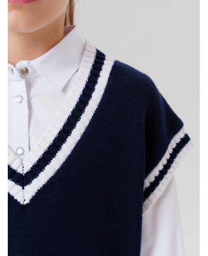 Жилет трикотажный для девочек тёмно-синий,белый