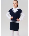 Жилет трикотажный для девочек тёмно-синий,белый