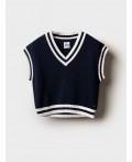 Жилет трикотажный для девочек тёмно-синий,белый