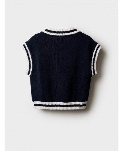 Жилет трикотажный для девочек тёмно-синий,белый