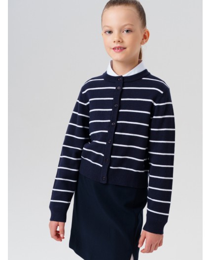 Кардиган трикотажный для девочек тёмно-синий,белый