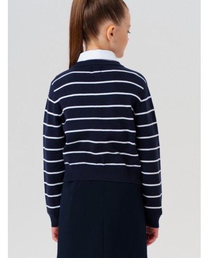 Кардиган трикотажный для девочек тёмно-синий,белый