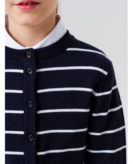 Кардиган трикотажный для девочек тёмно-синий,белый