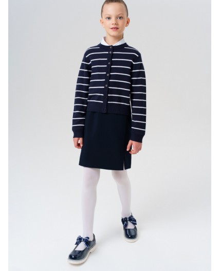 Кардиган трикотажный для девочек тёмно-синий,белый