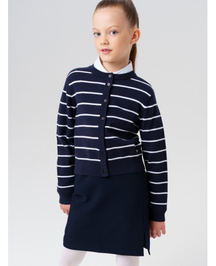 Кардиган трикотажный для девочек тёмно-синий,белый