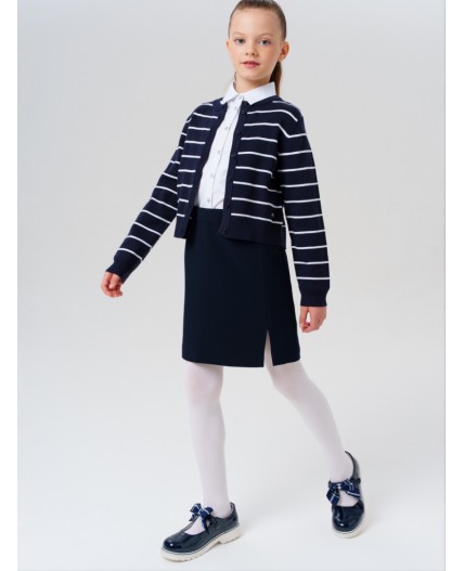 Кардиган трикотажный для девочек тёмно-синий,белый