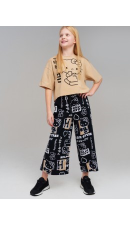 Брюки трикотажные для девочек (кюлоты) черный,бежевый,белый