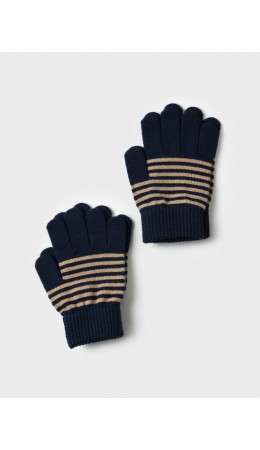 Перчатки трикотажные для мальчиков, 2 пары в комплекте тёмно-синий,бежевый