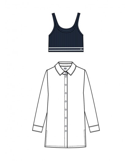 Комплект для девочек: блузка текстильная, жилет трикотажный белый,тёмно-синий