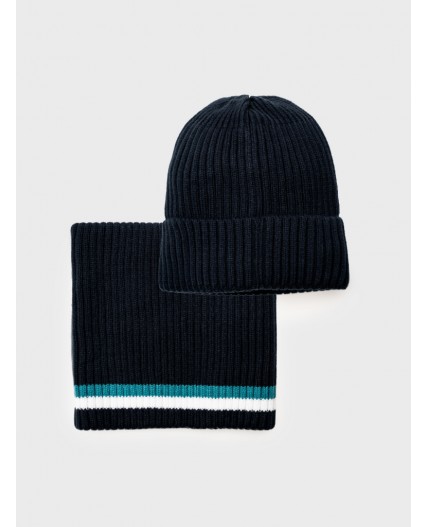 Комплект трикотажный для мальчиков: шапка, снуд тёмно-синий